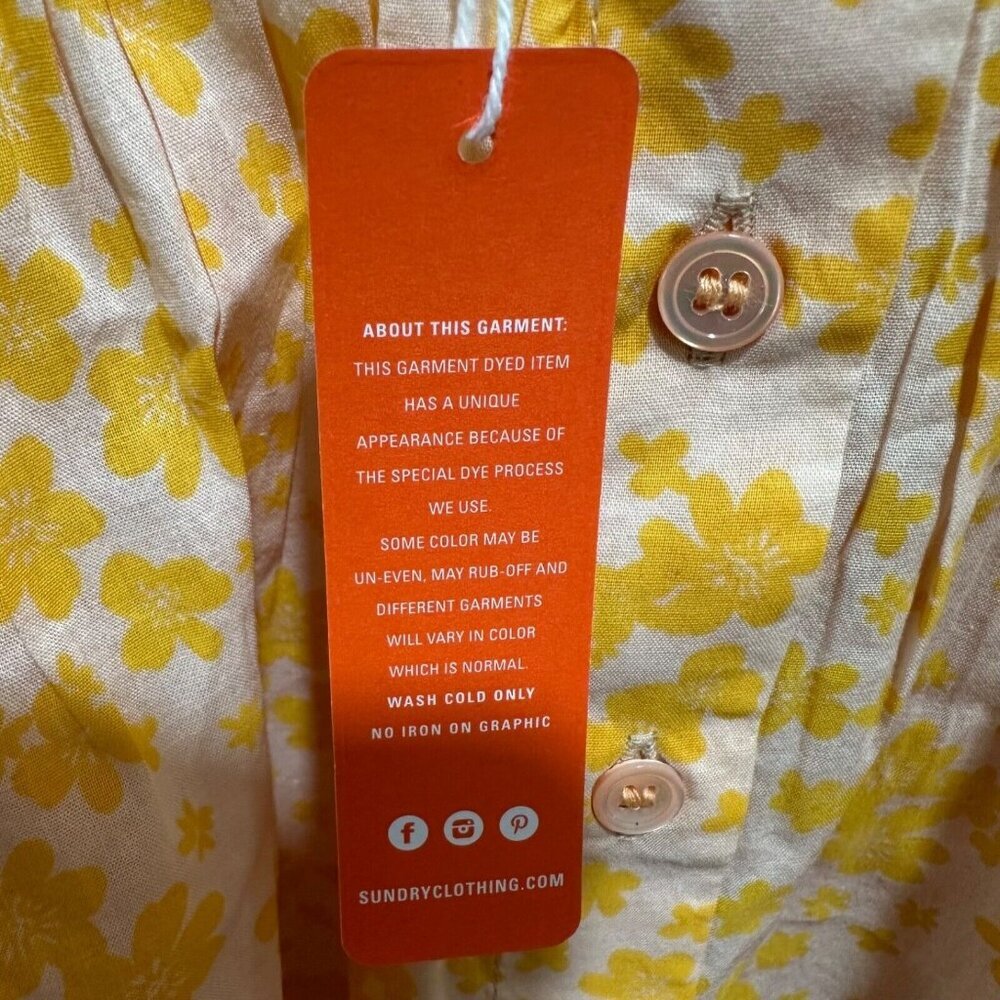 Sundry Womens XS Yellow Floral Puff Sleeve Button Front Cotton Blouse Top NWT - Picture 9 of 11